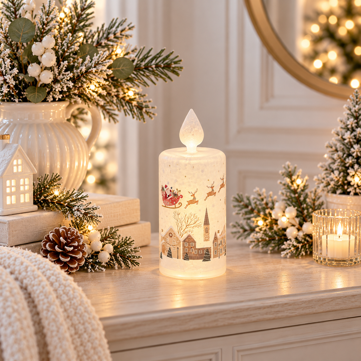 Frosted Tinsel Town LED Candle
