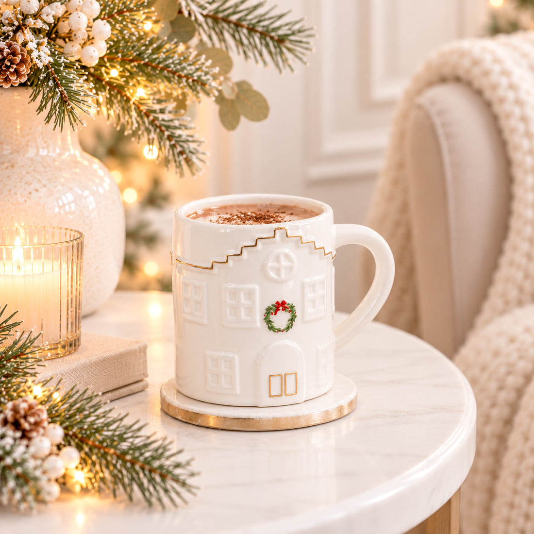 Wreath Christmas House Mug