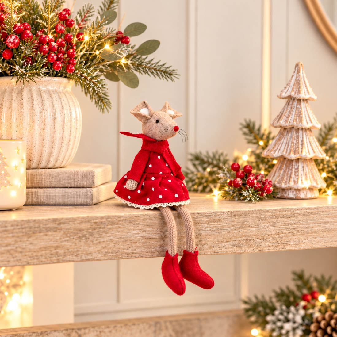 Red Polka Dot Dress Sitting Mouse