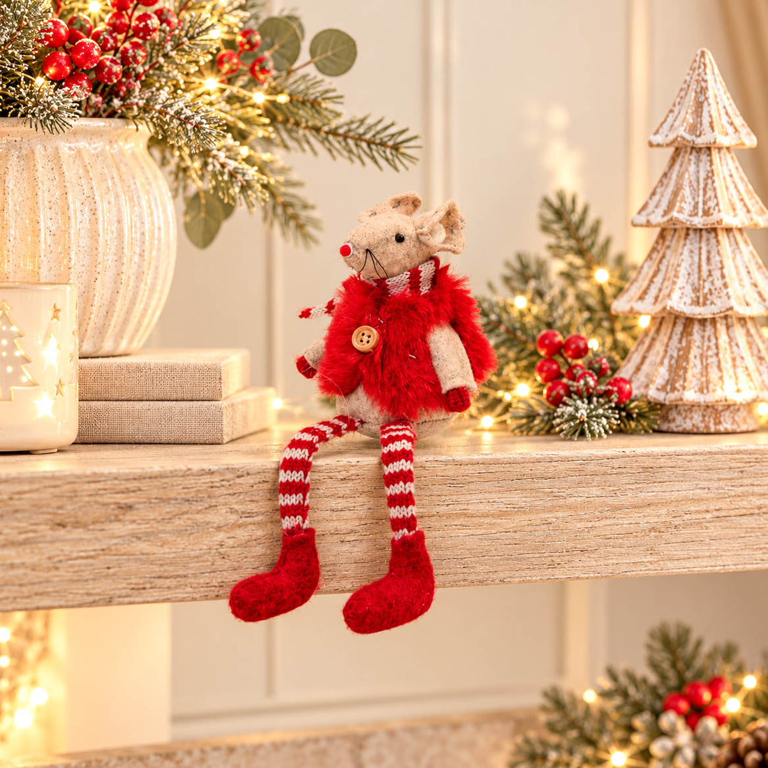 Red Faux Fur Gilet Sitting Mouse