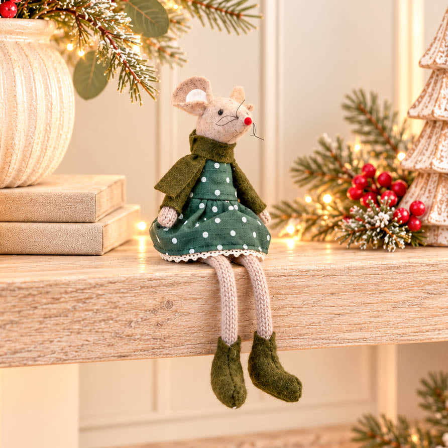 Green Polka Dot Dress Sitting Mouse