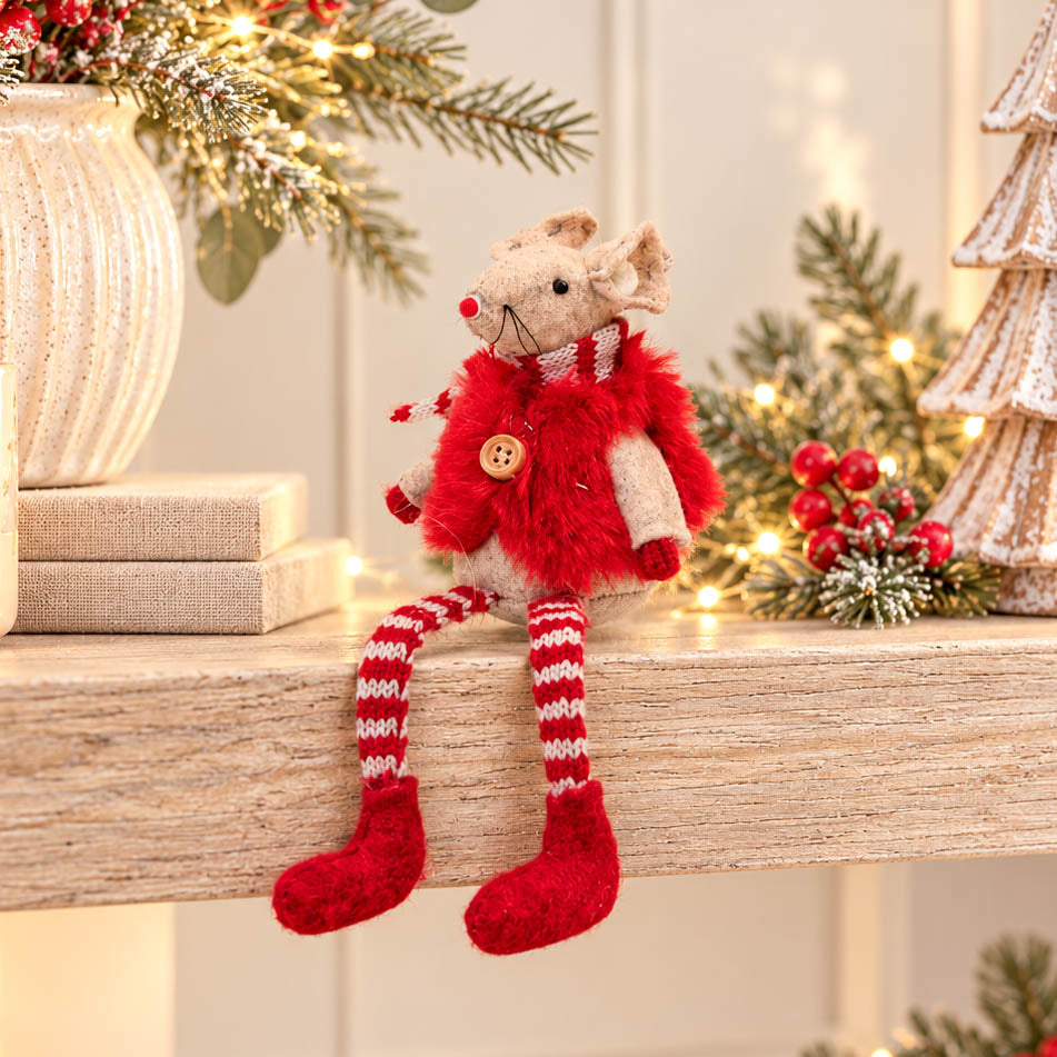 Red Faux Fur Gilet Sitting Mouse