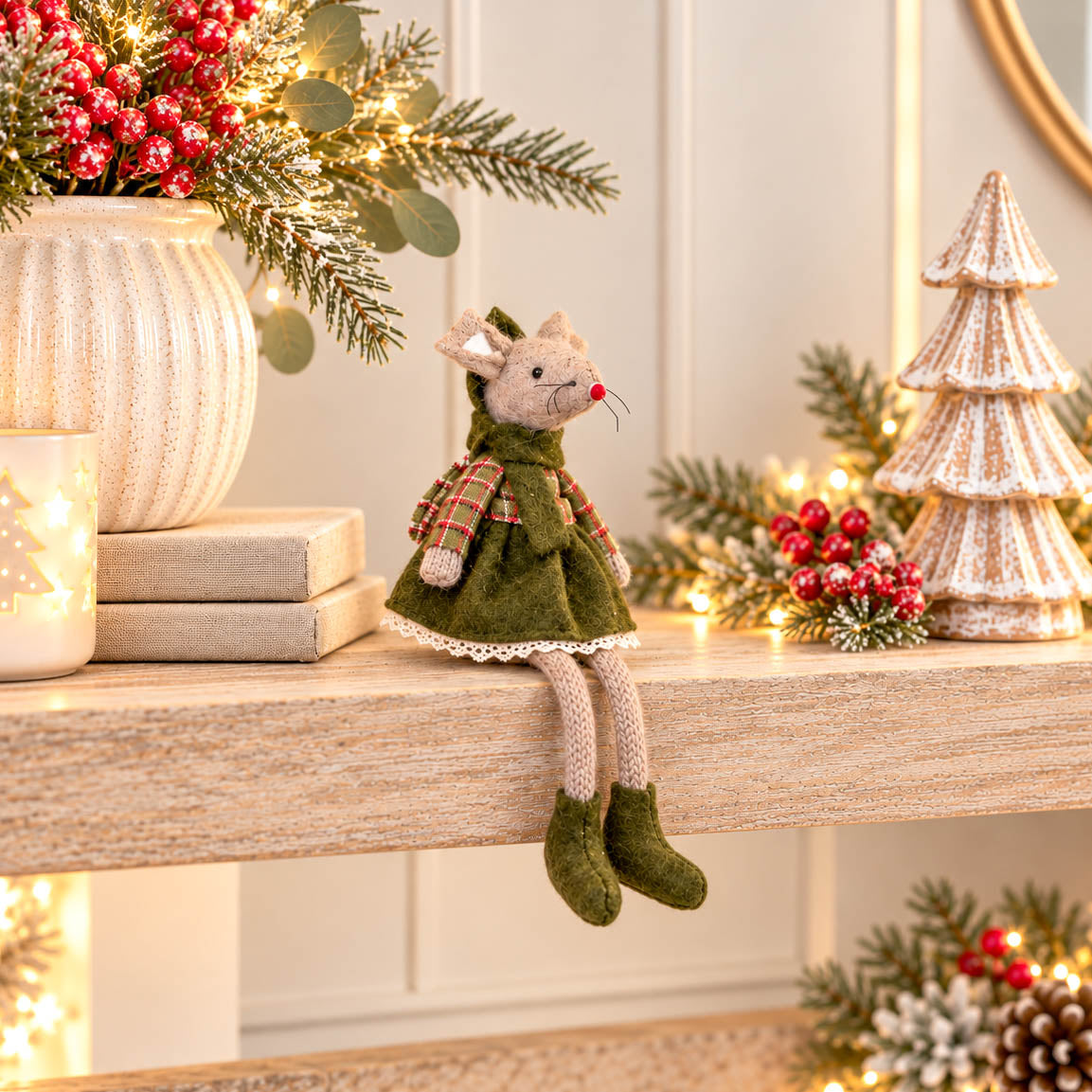 Green Tartan Dress Sitting Mouse