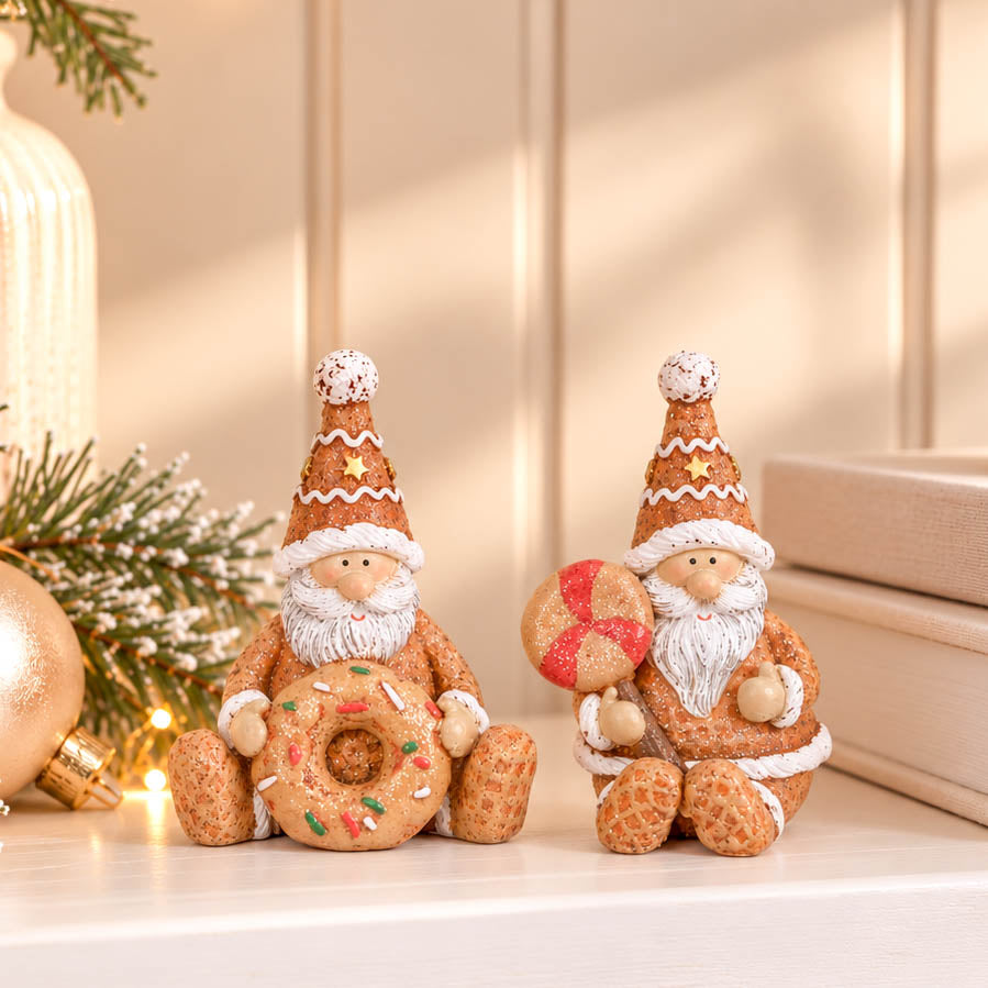Sitting Gingerbread Santa Set of 2