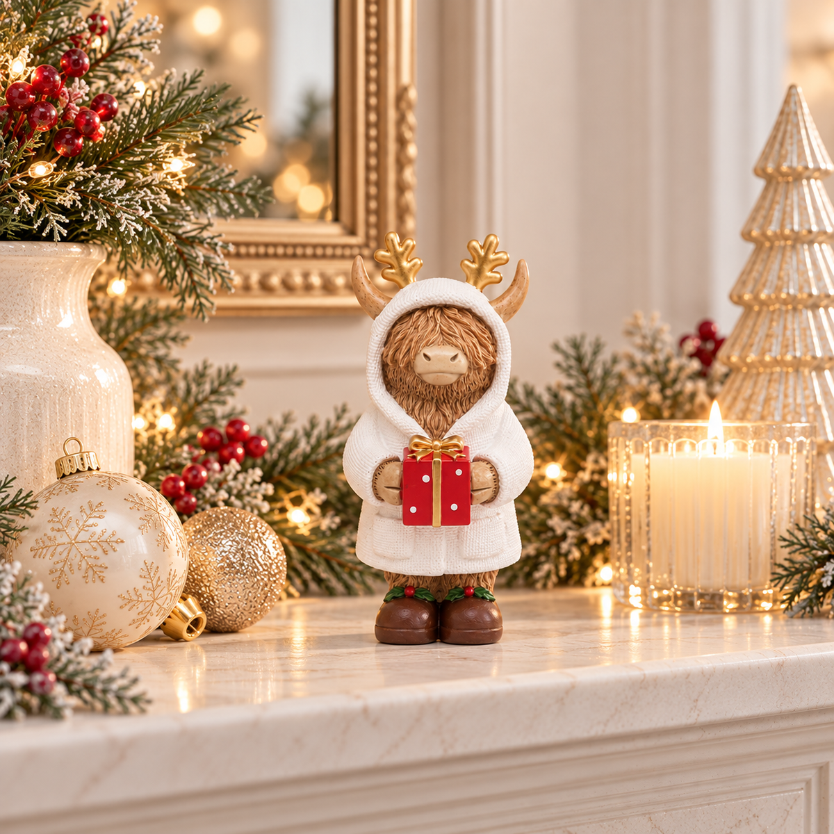 Christmas Robe Highland Cow with Antlers