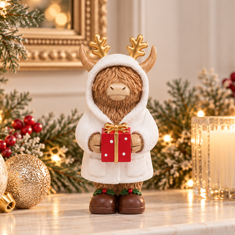 Christmas Robe Highland Cow with Antlers