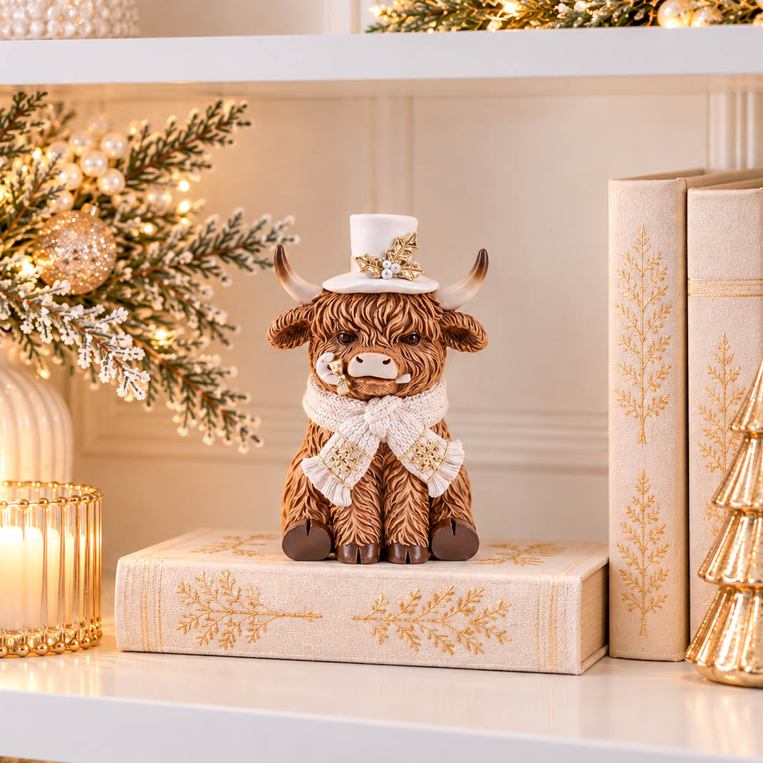 Christmas Highland Cow in Hat &amp; Scarf