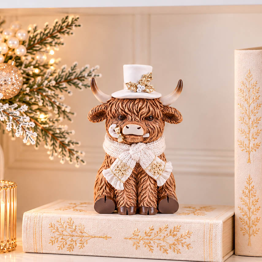 Christmas Highland Cow in Hat &amp; Scarf