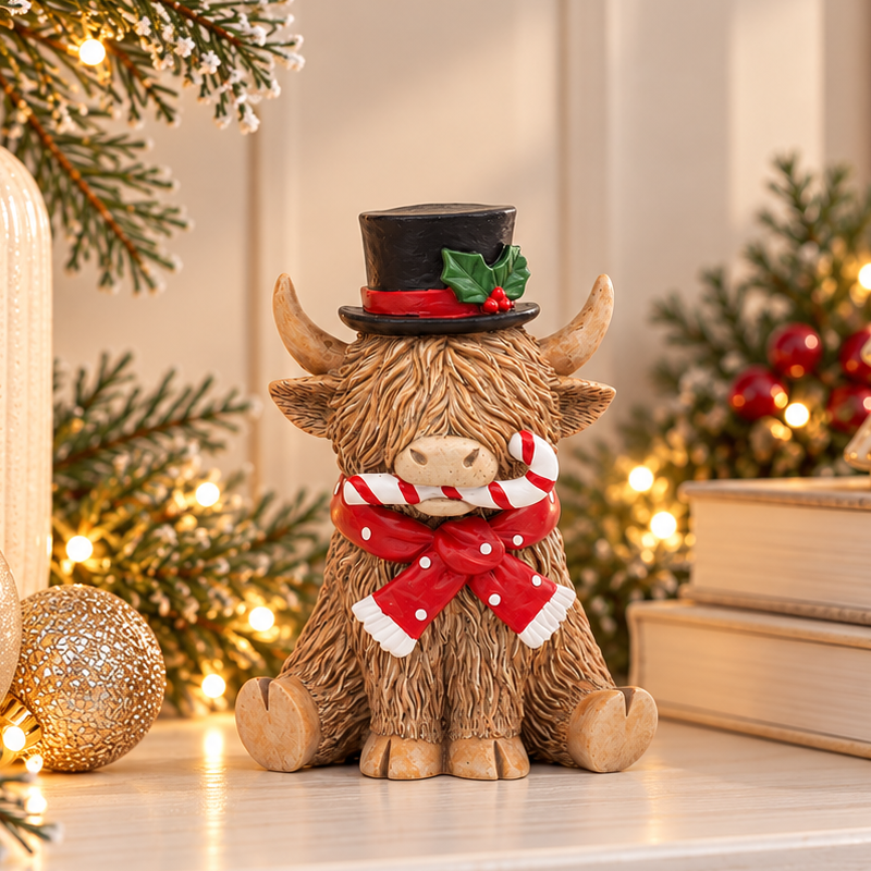 Christmas Highland Cow with Candy Cane