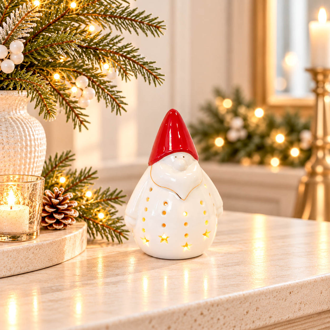 White LED Santa with Red Hat
