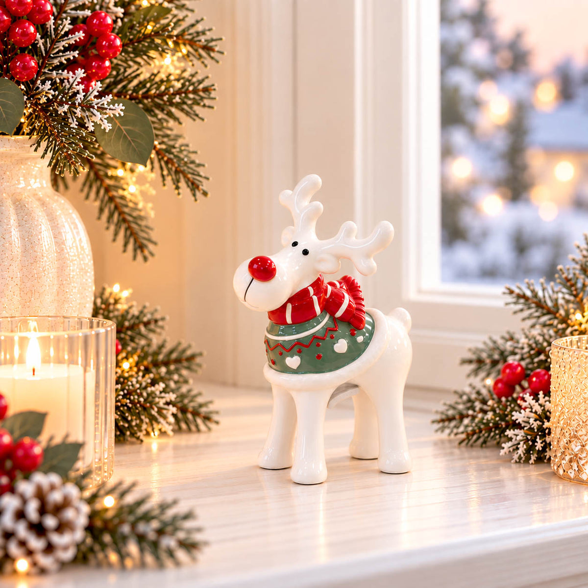 Reindeer with Green Sweater &amp; Scarf