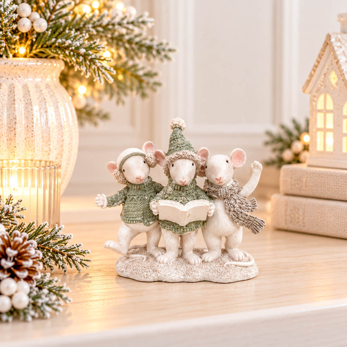 Sage Green Carol Singing Mice Trio