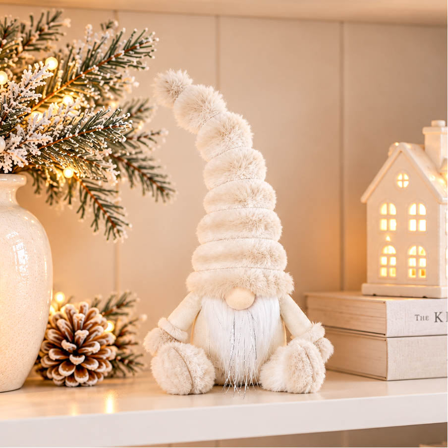 Winter White Sitting Gonk with Fluffy Hat
