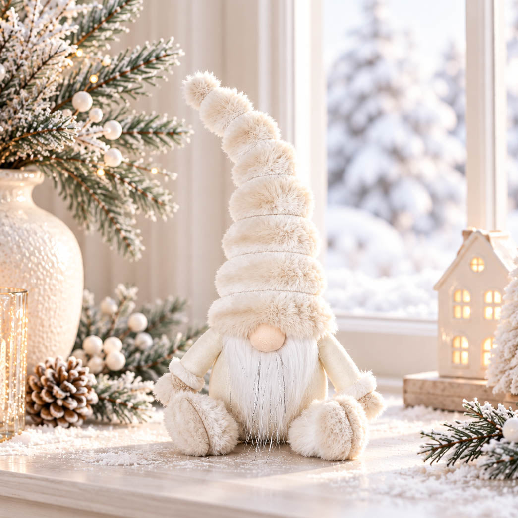 Winter White Sitting Gonk with Fluffy Hat