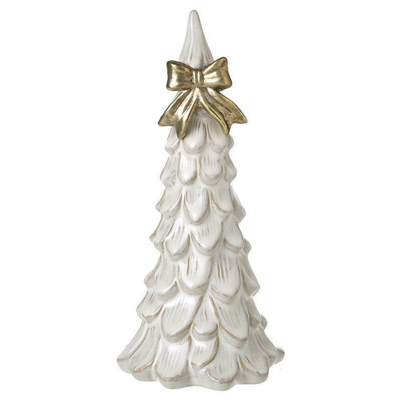 White Ceramic Tree with Gold Bow