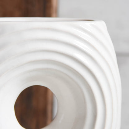 White Hollow Centre Ripple Vase