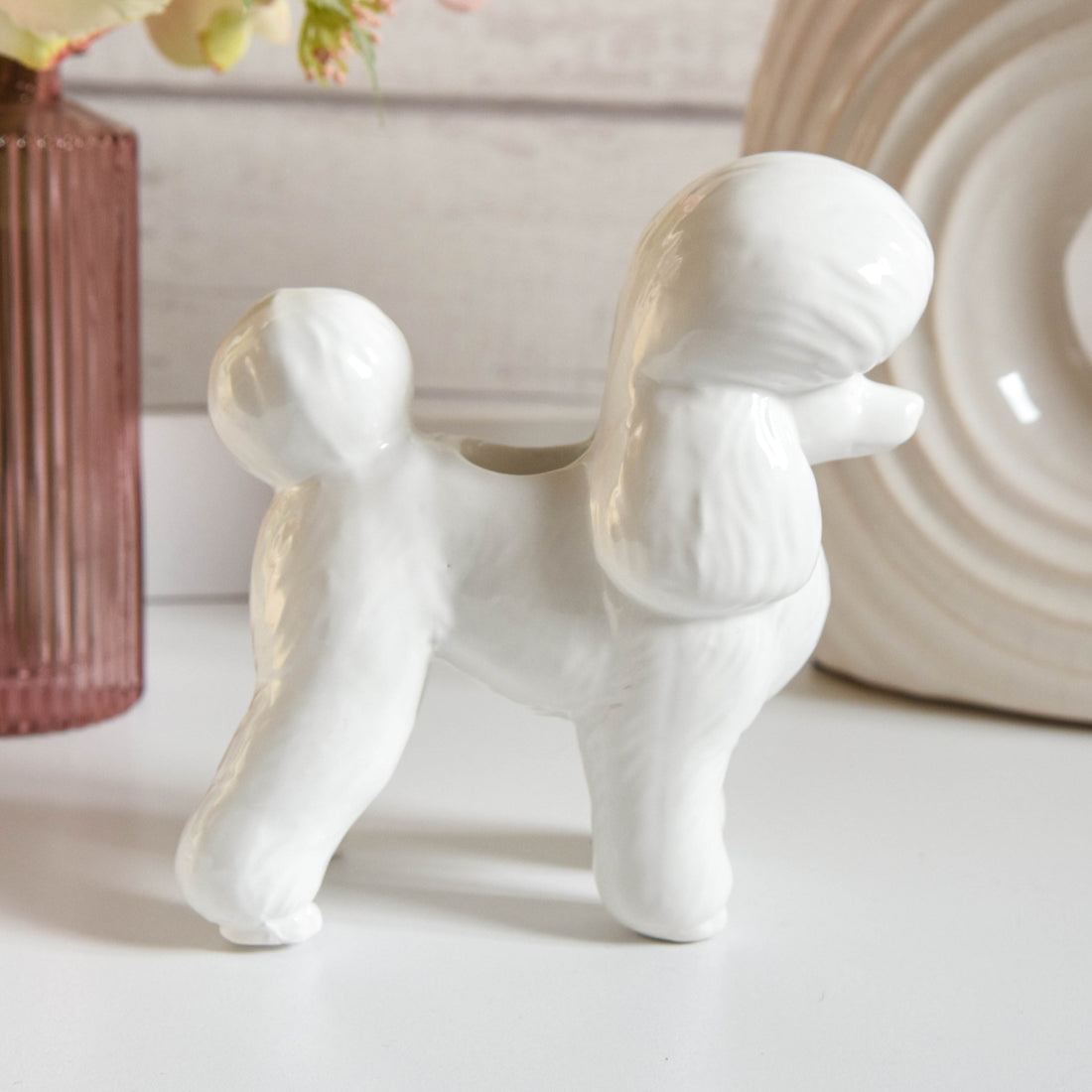 White Poodle Taper Candle Holder