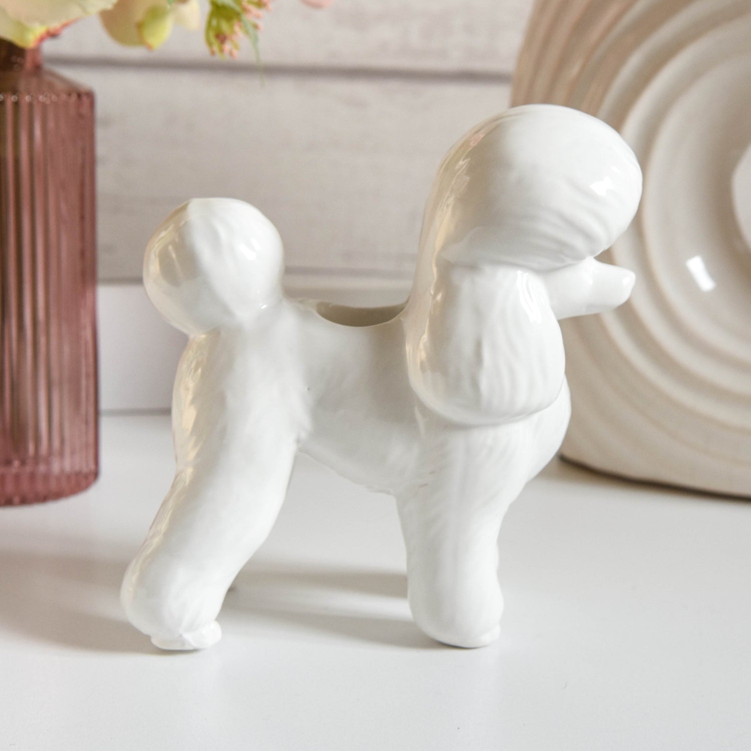 White Poodle Taper Candle Holder