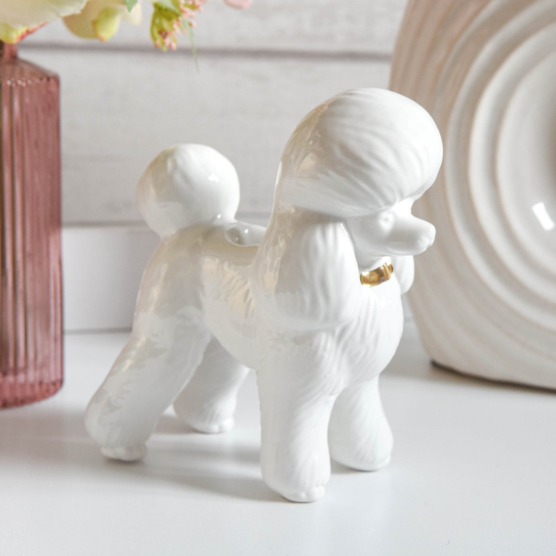 White Poodle Taper Candle Holder