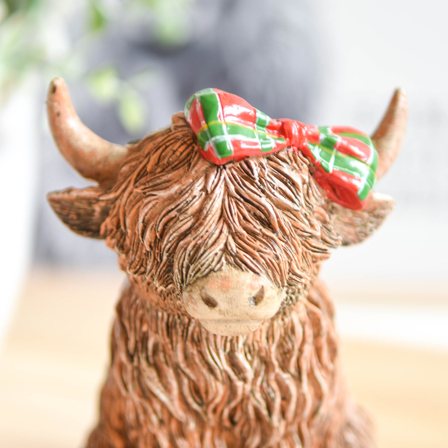 Scottish Tartan Bow Highland Cow Figurine