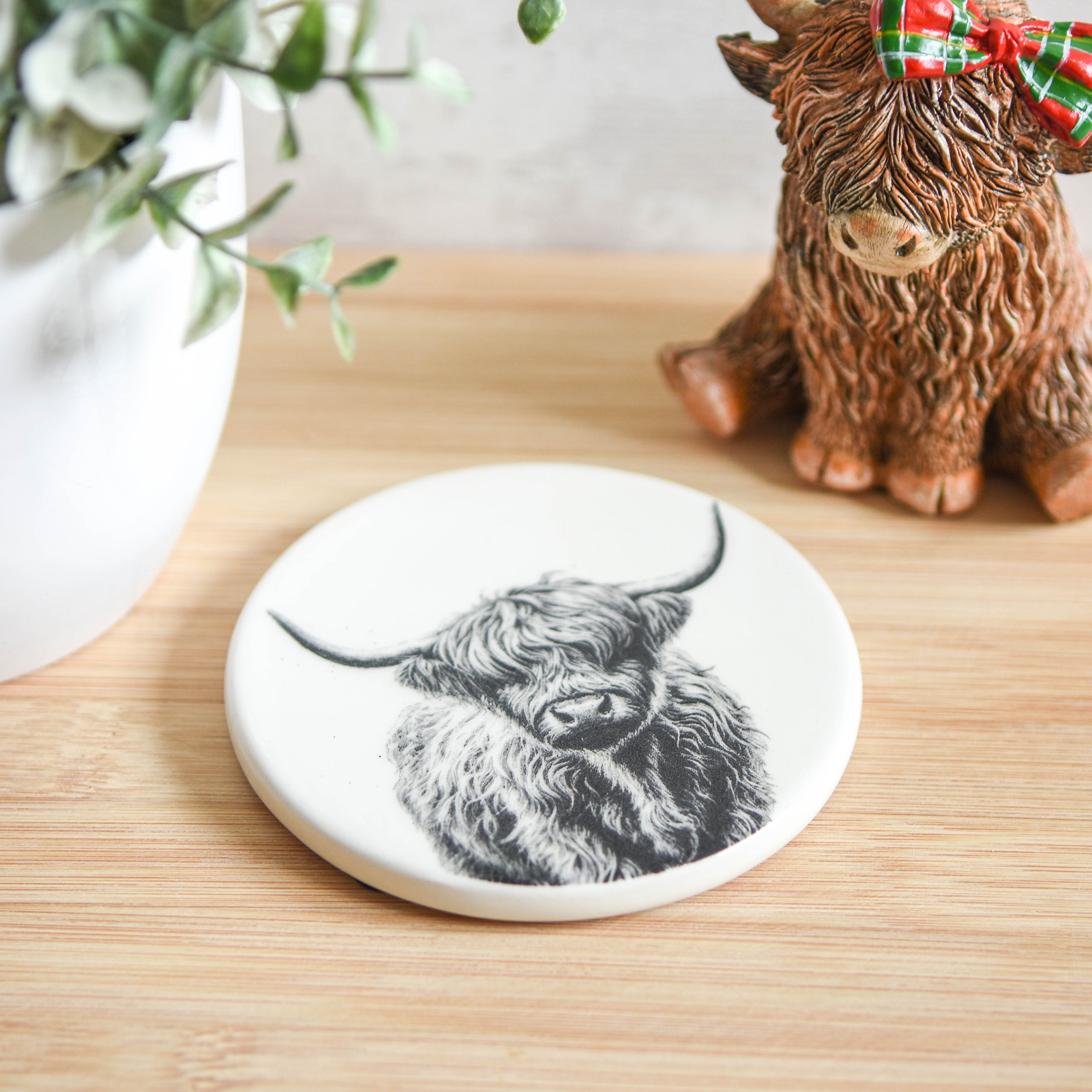Highland Cow Ceramic Coaster
