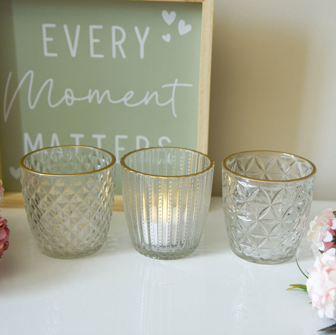 Gold Edge Clear Ridge Glass Tealight Holder
