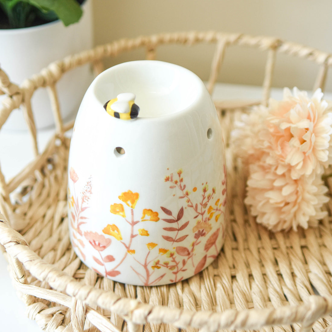 Pink Floral Bee Wax &amp; Oil Warmer