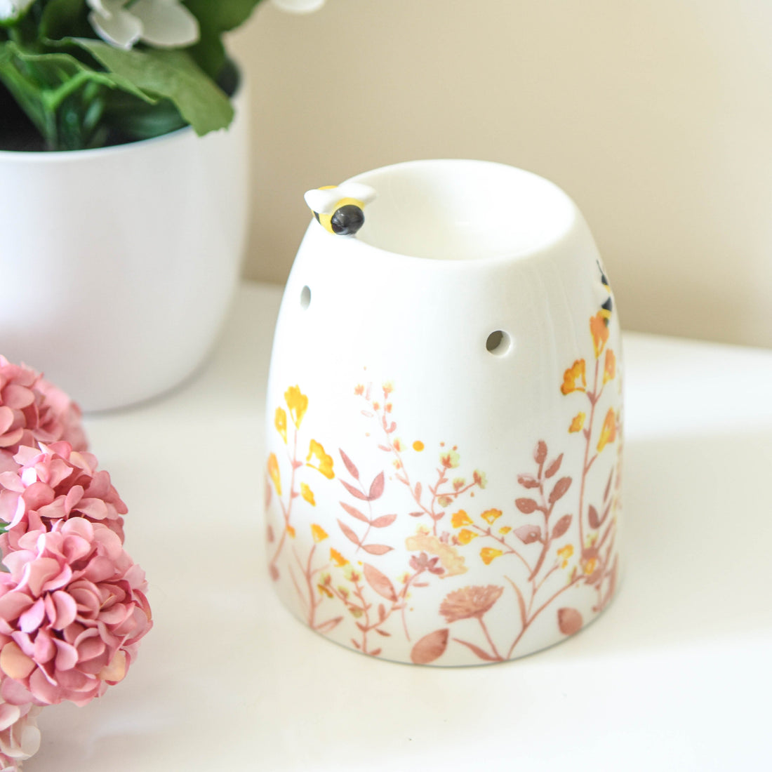 Pink Floral Bee Wax &amp; Oil Warmer