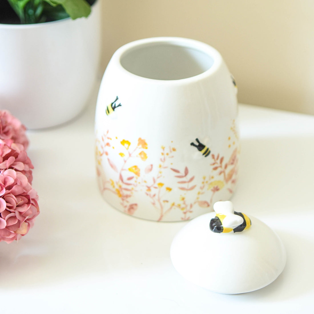 Pink Floral Bee Storage Pot