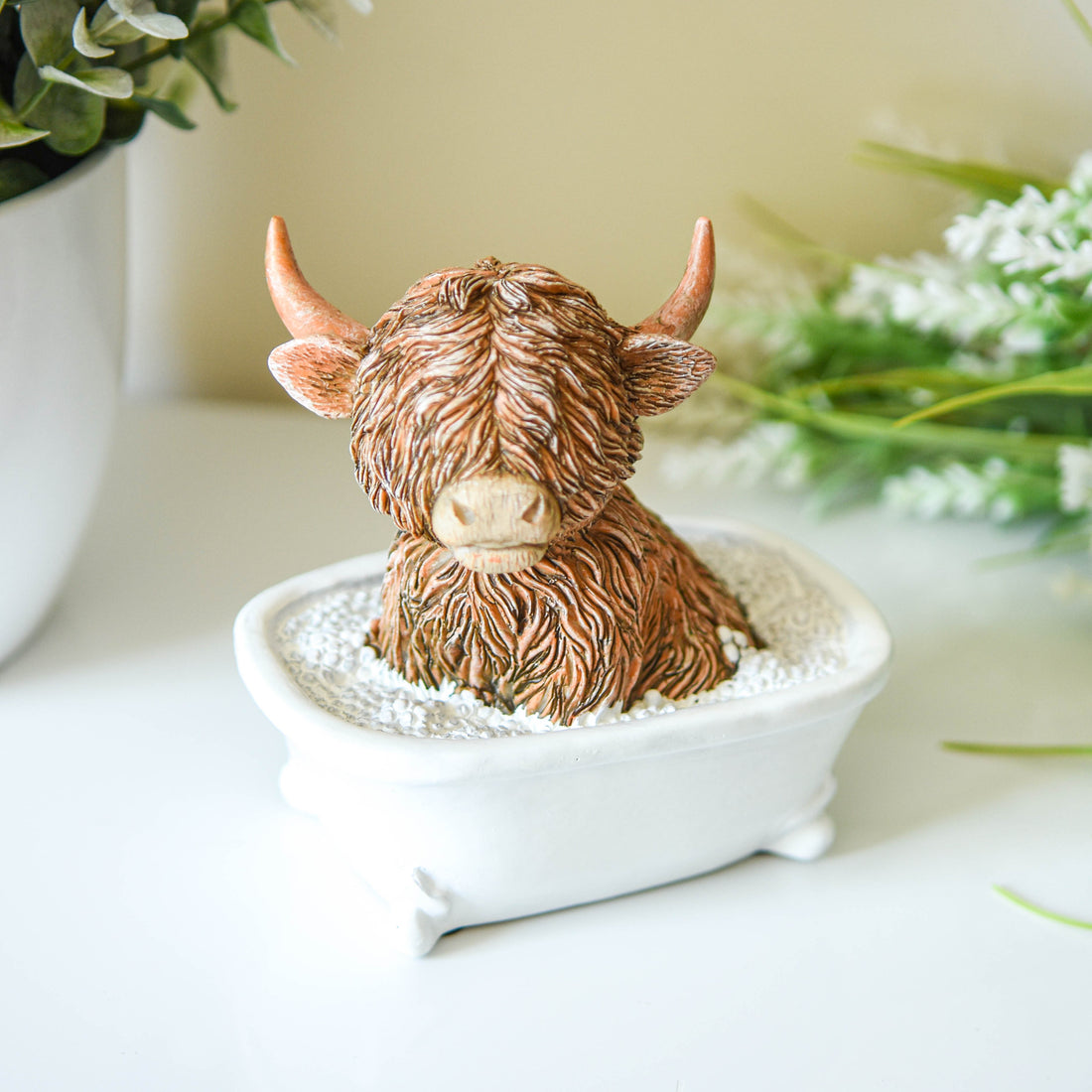 BACK OCT Happy Highland Cow in Bath Ornament