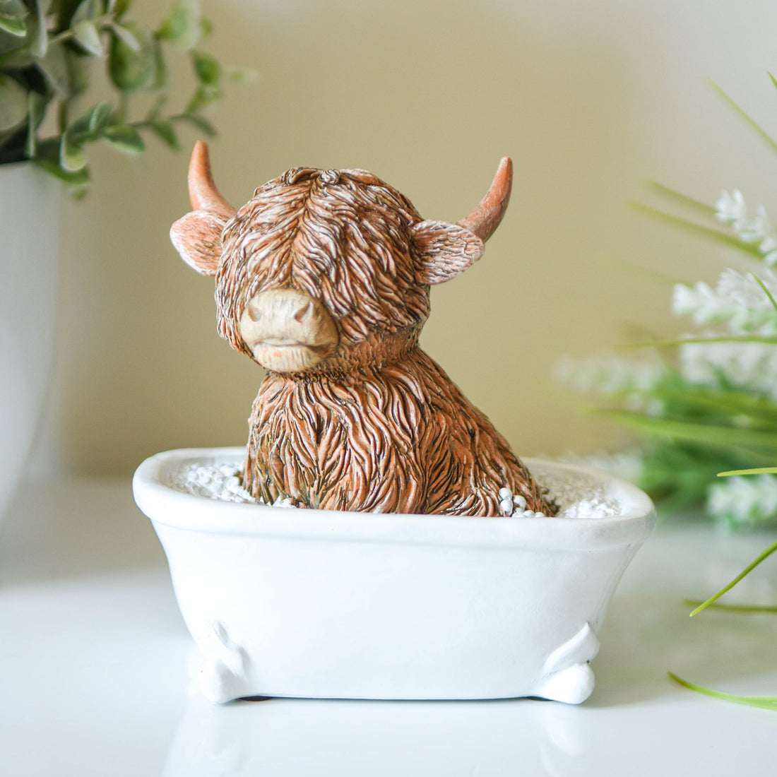BACK OCT Happy Highland Cow in Bath Ornament