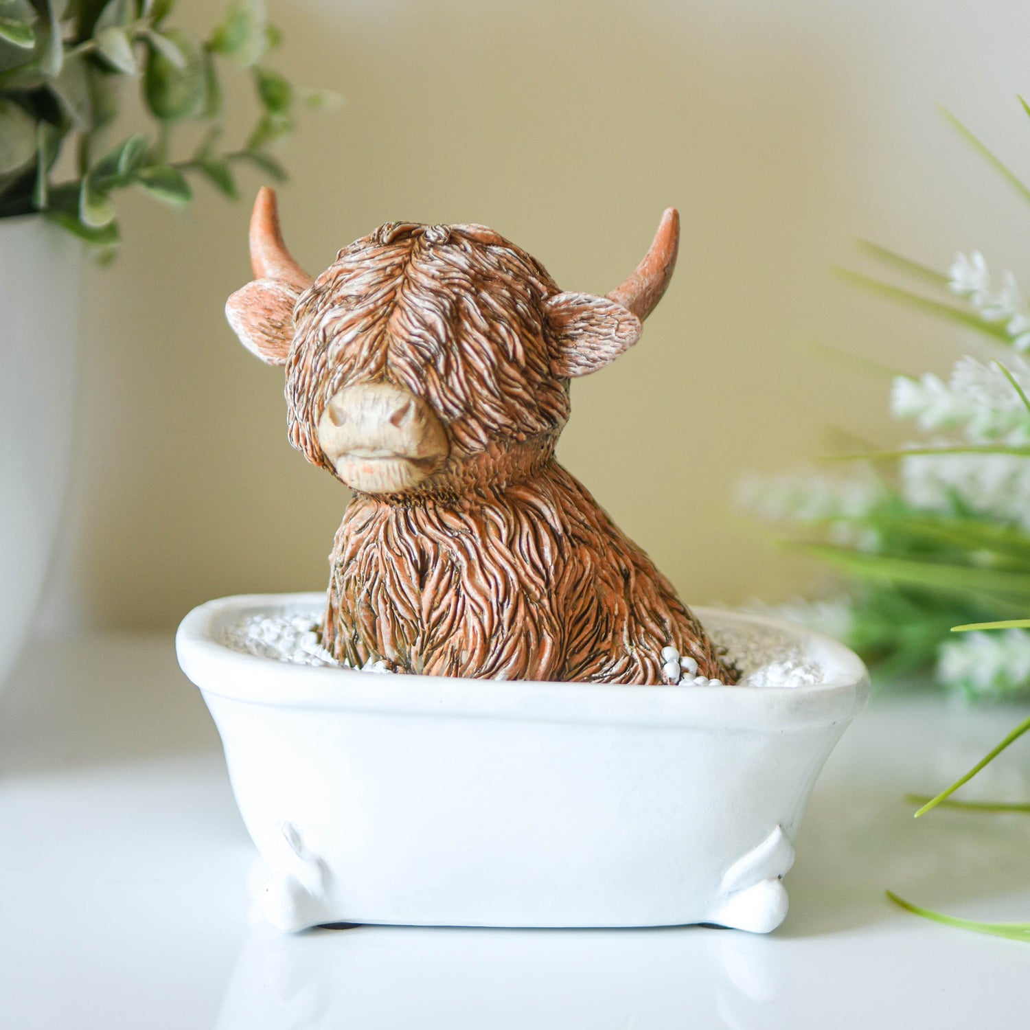 BACK OCT Happy Highland Cow in Bath Ornament