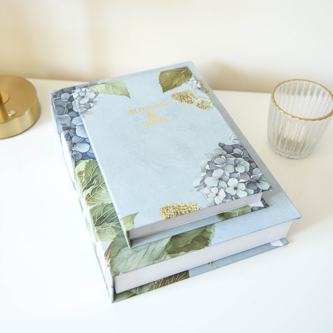 Blue Hydrangea Faux Book Storage Boxes - Set of 2