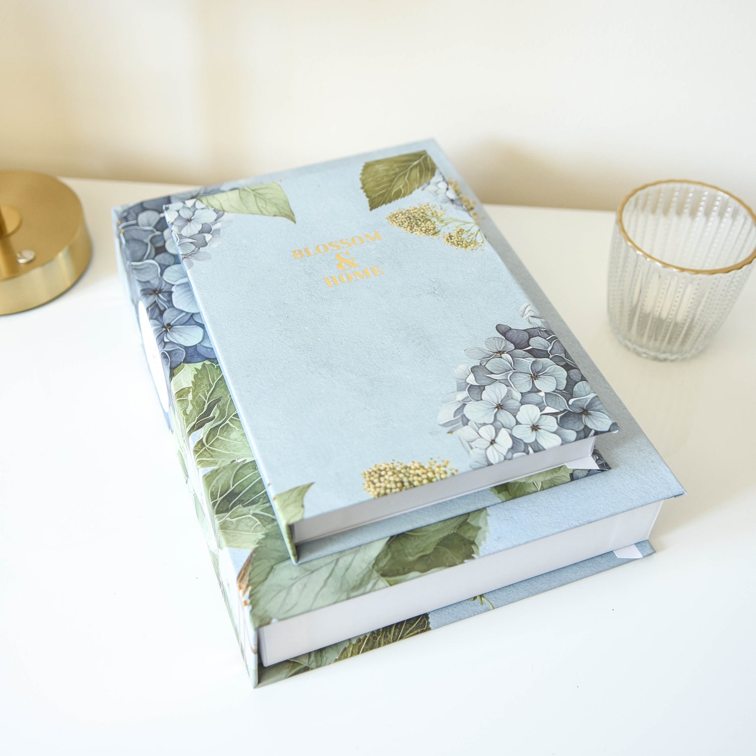 Blue Hydrangea Faux Book Storage Boxes - Set of 2