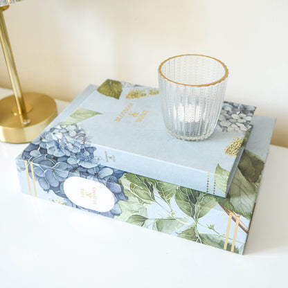 Blue Hydrangea Faux Book Storage Boxes - Set of 2