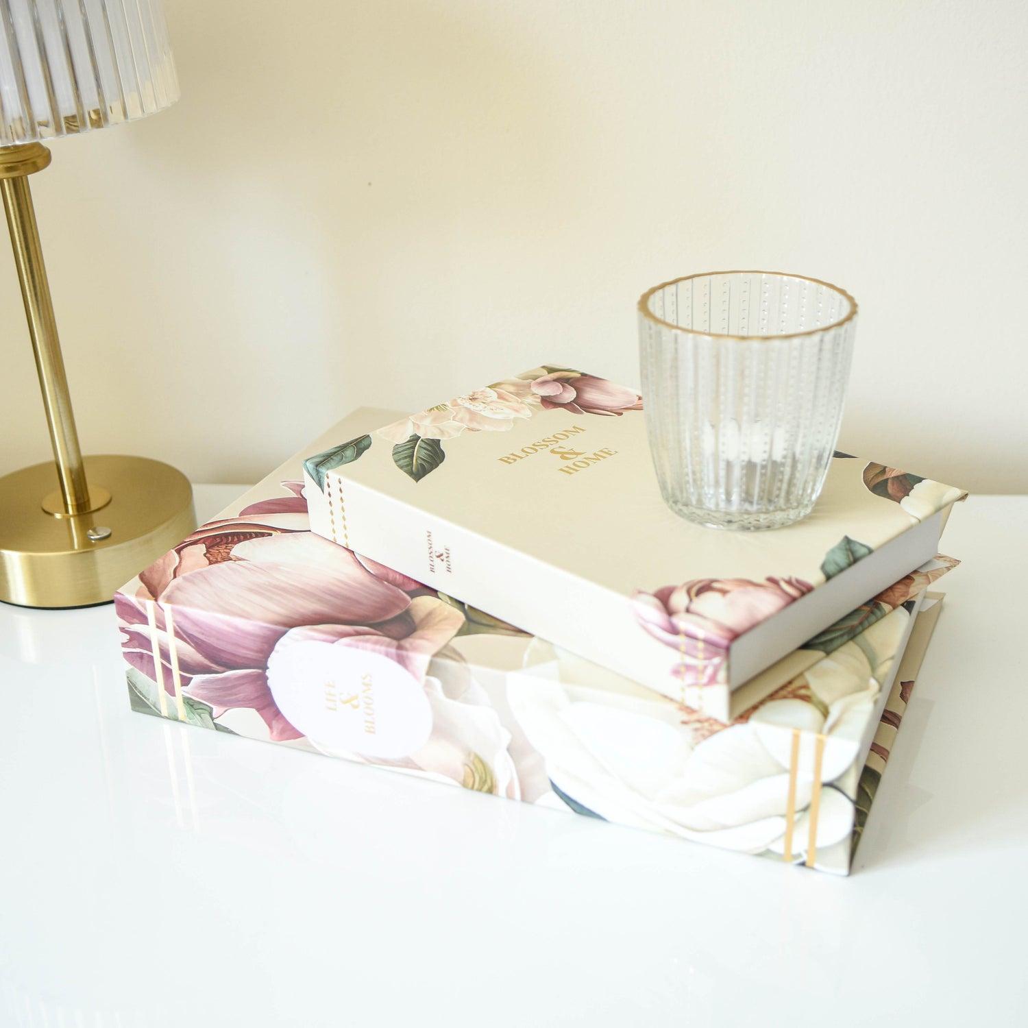Pink Peony Faux Book Storage Boxes - Set of 2