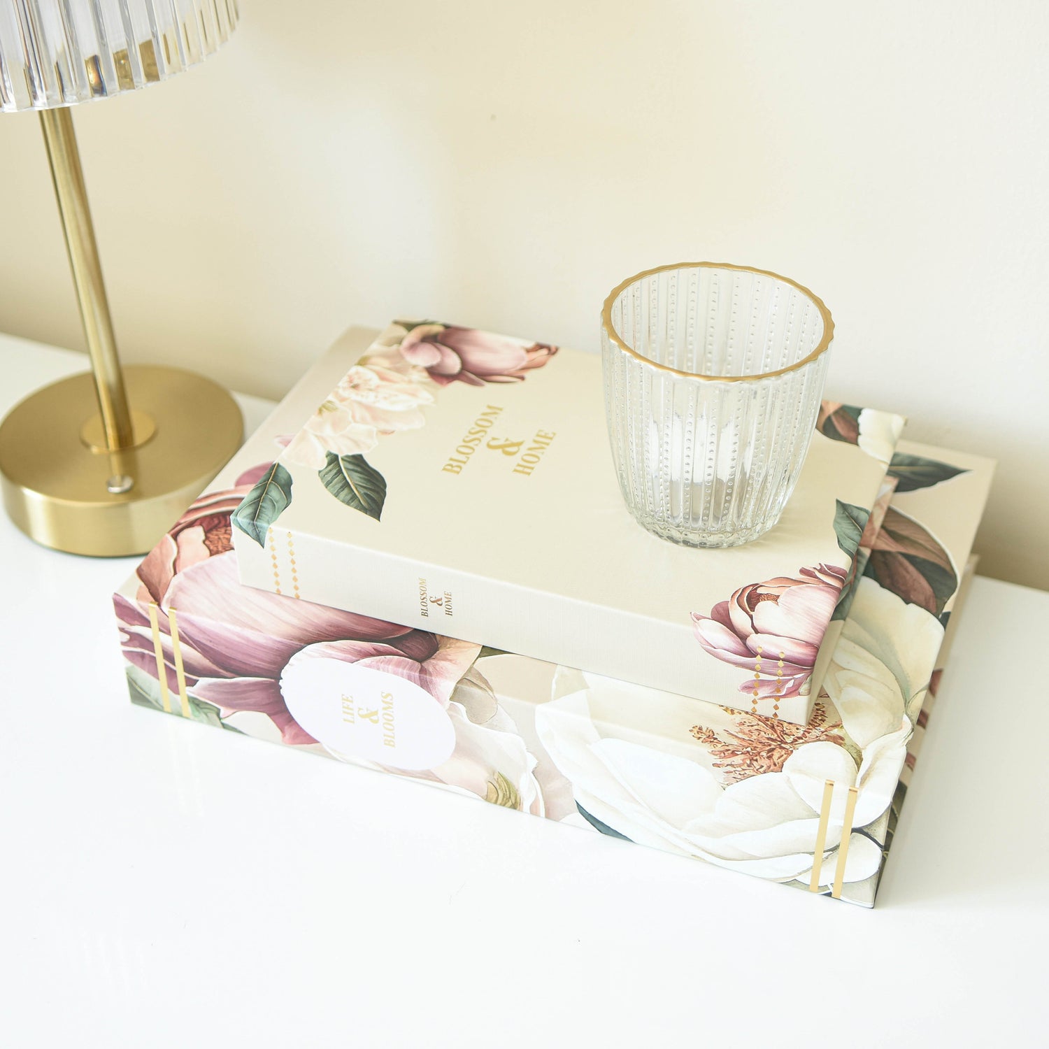 Pink Peony Faux Book Storage Boxes - Set of 2