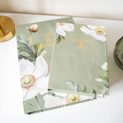White Poppy Sage Green Faux Book Storage Boxes - Set of 2