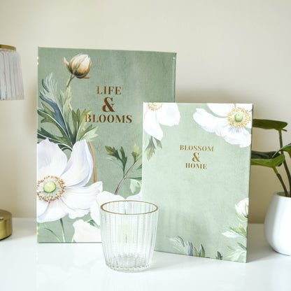 White Poppy Sage Green Faux Book Storage Boxes - Set of 2