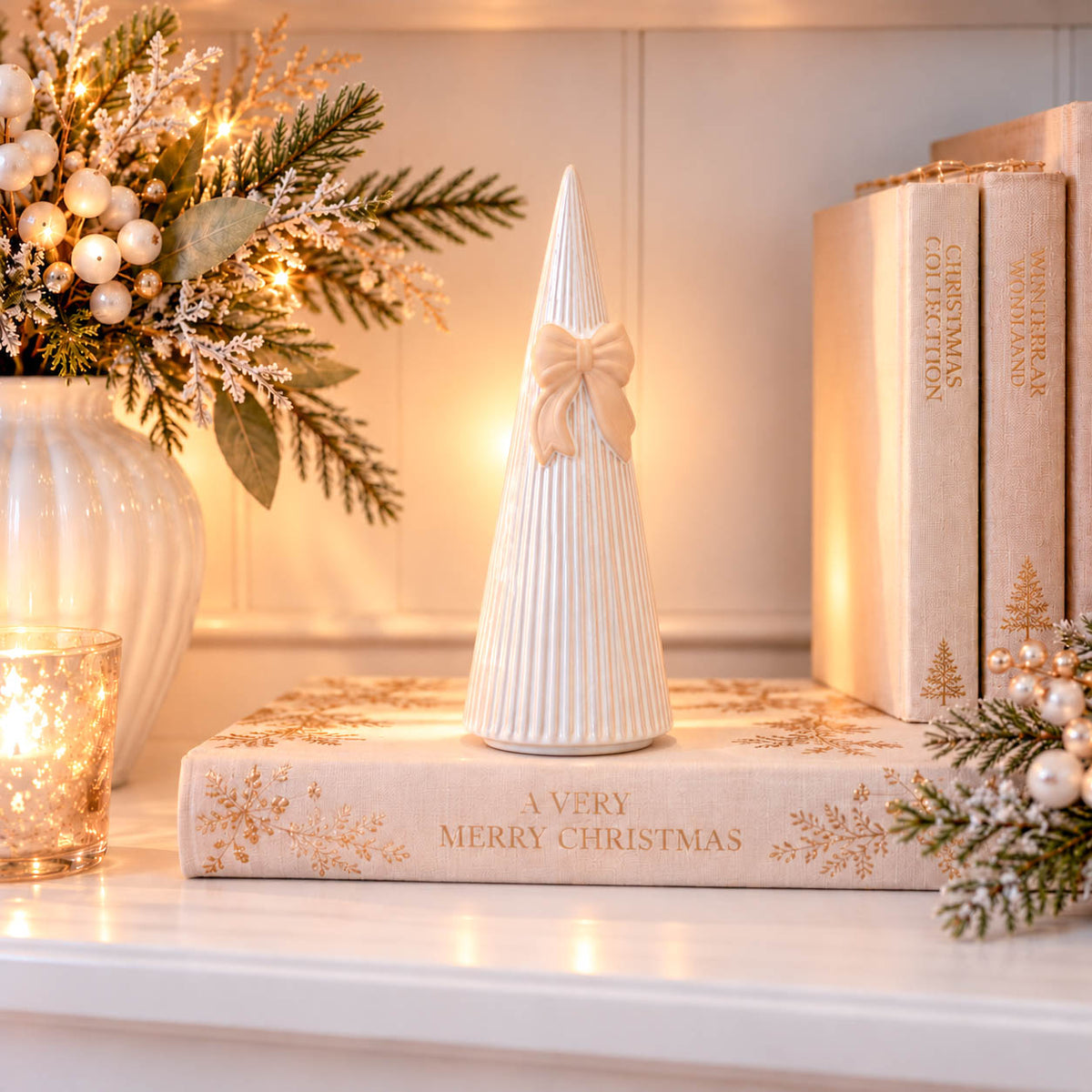 Natural Striped Christmas Tree with Bow