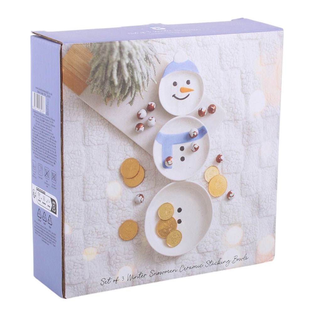 Set of 3 Winter Snowman Stacking Bowls
