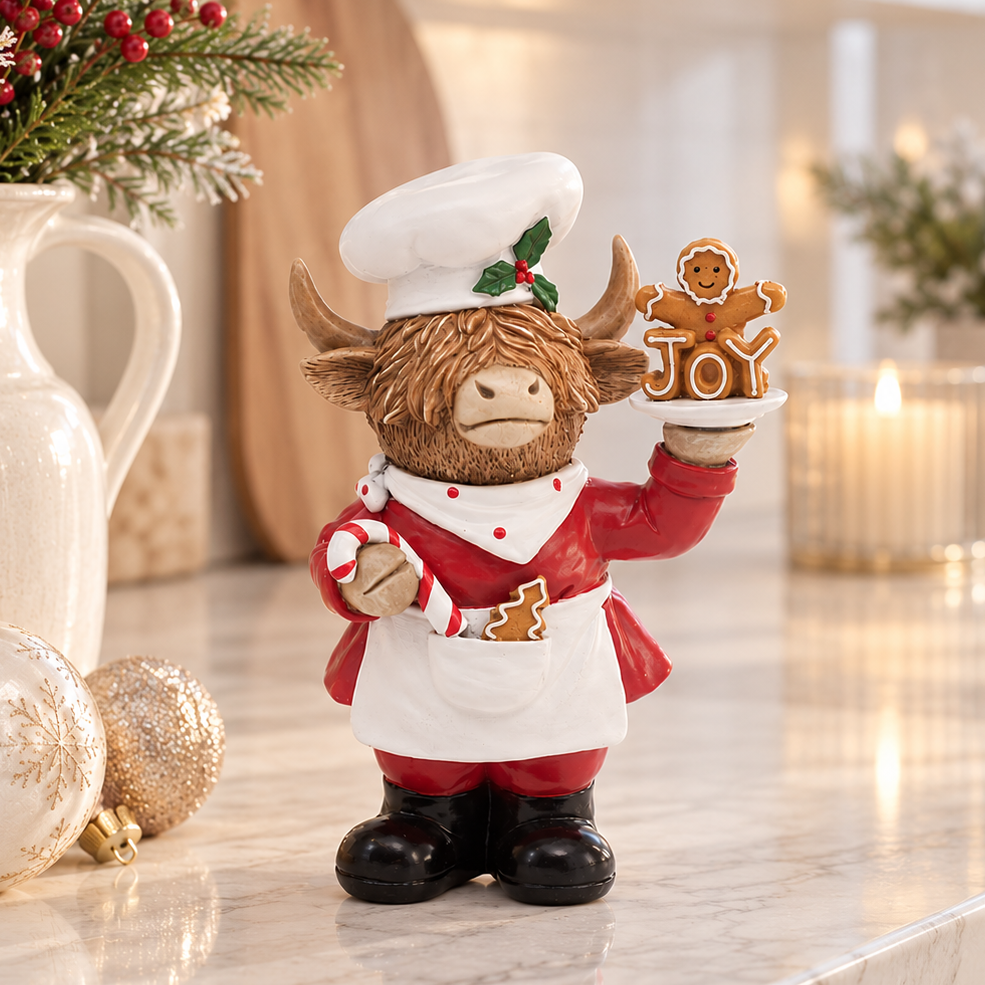Christmas Chef Highland Cow with Joy Biscuit