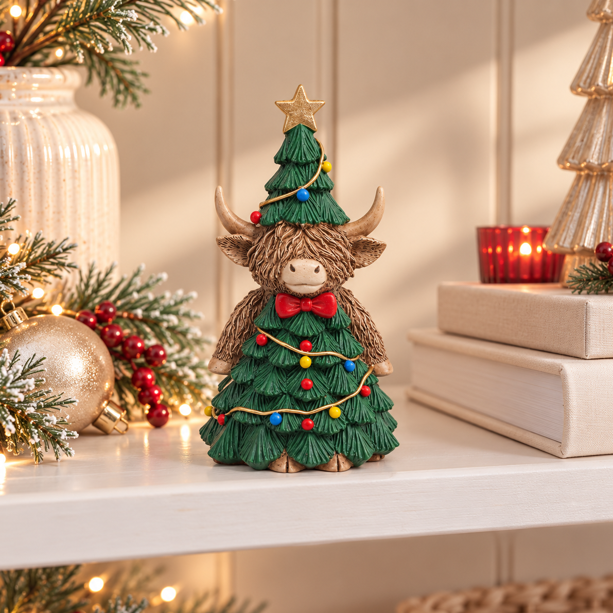 Highland Cow in Christmas Tree Costume