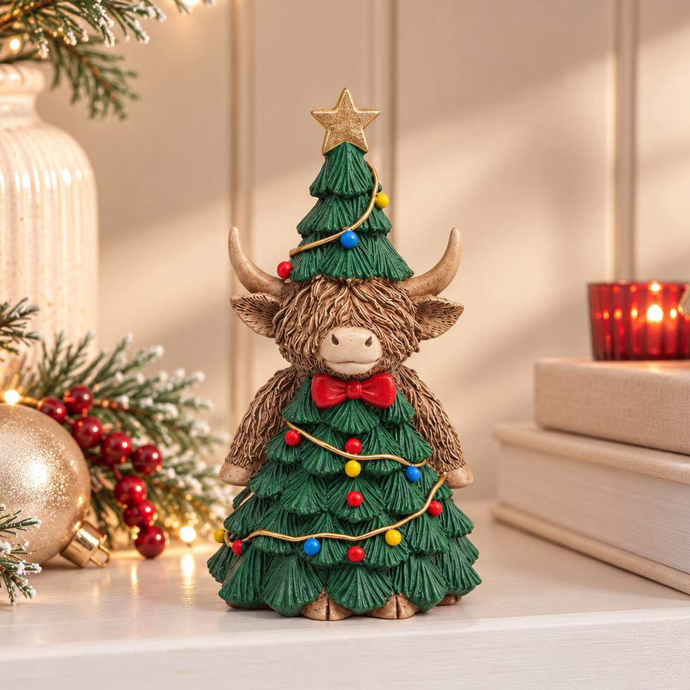 Highland Cow in Christmas Tree Costume