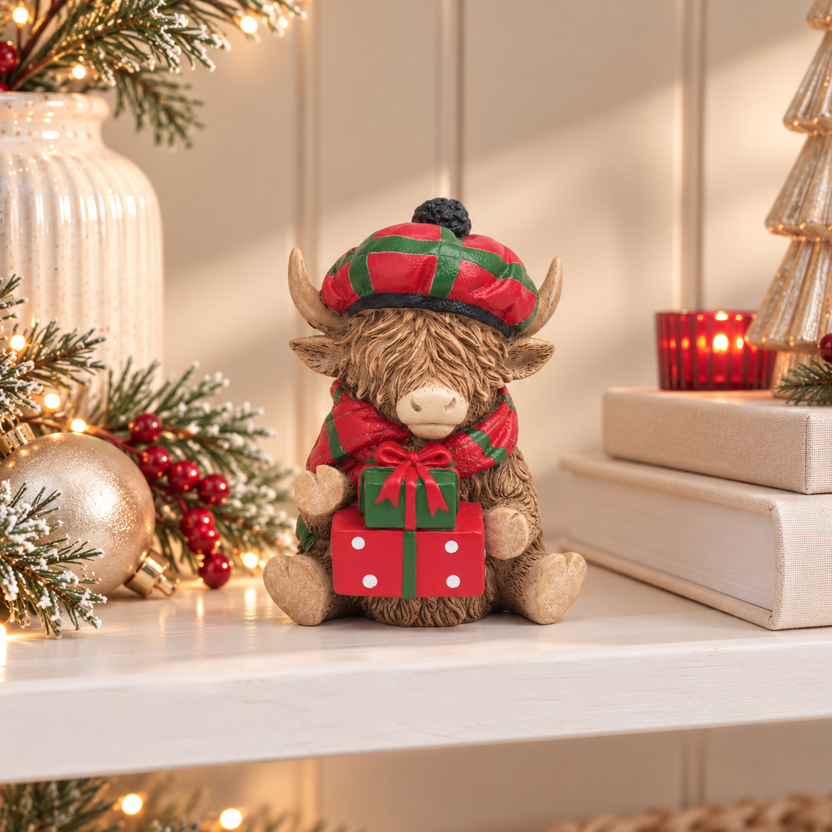 Christmas Highland Cow with Gifts