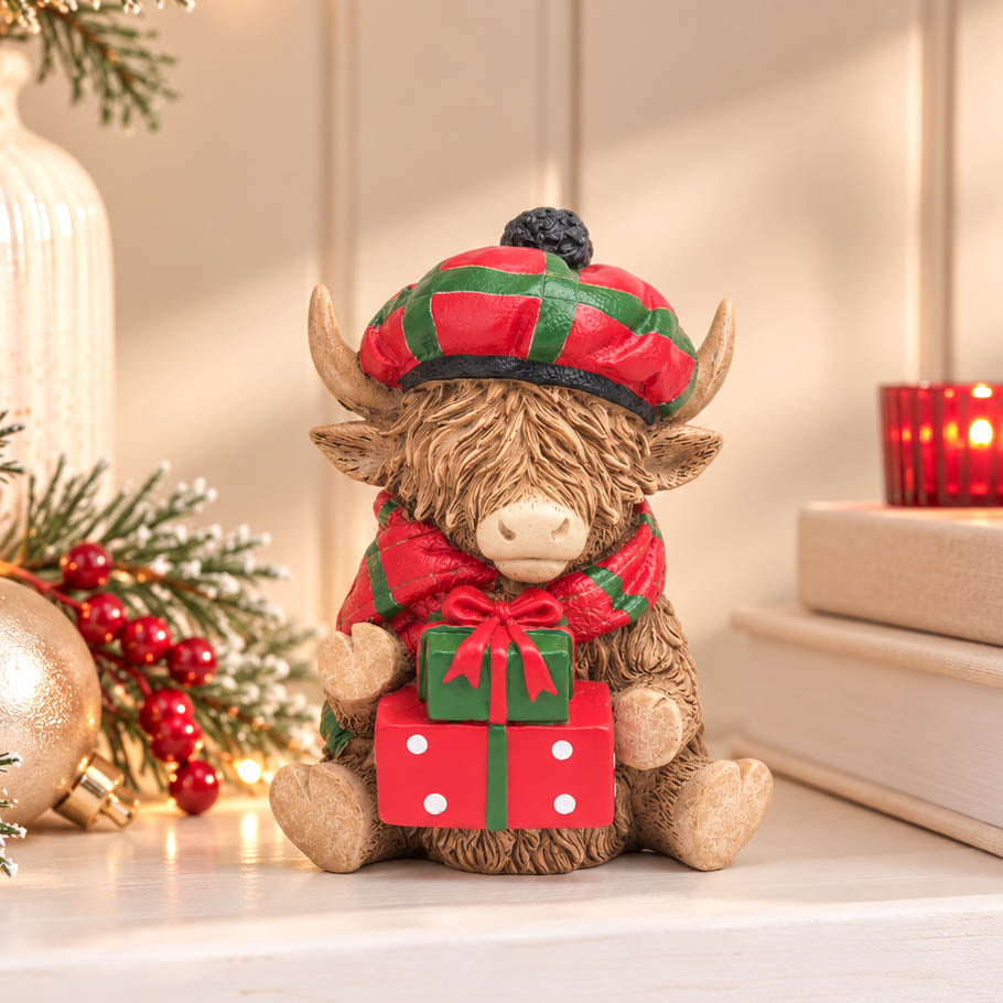 Christmas Highland Cow with Gifts