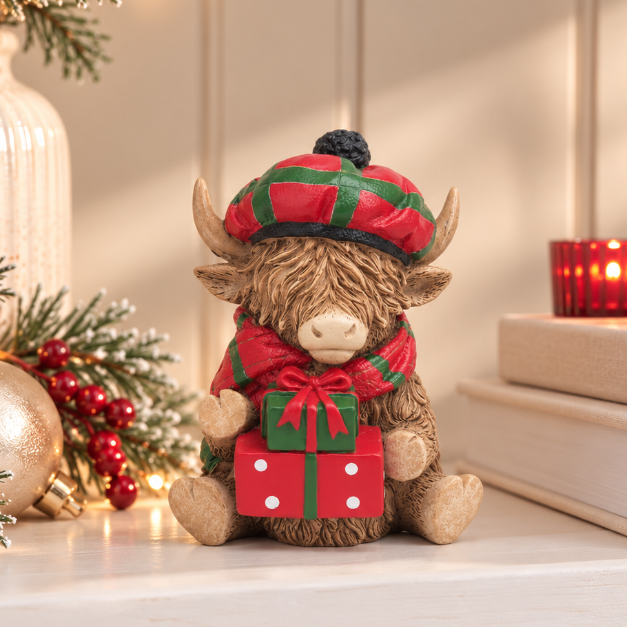 Christmas Highland Cow with Gifts