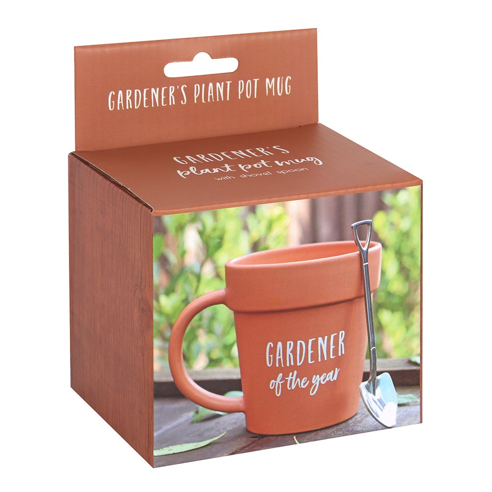 Gardener of The Year Plant Pot Mug with Shovel Spoon
