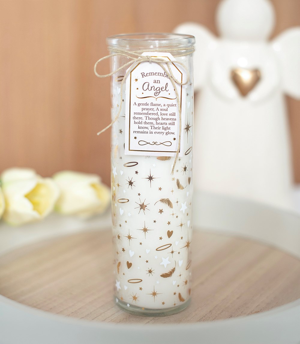 Remember An Angel Feather Print Tube Candle