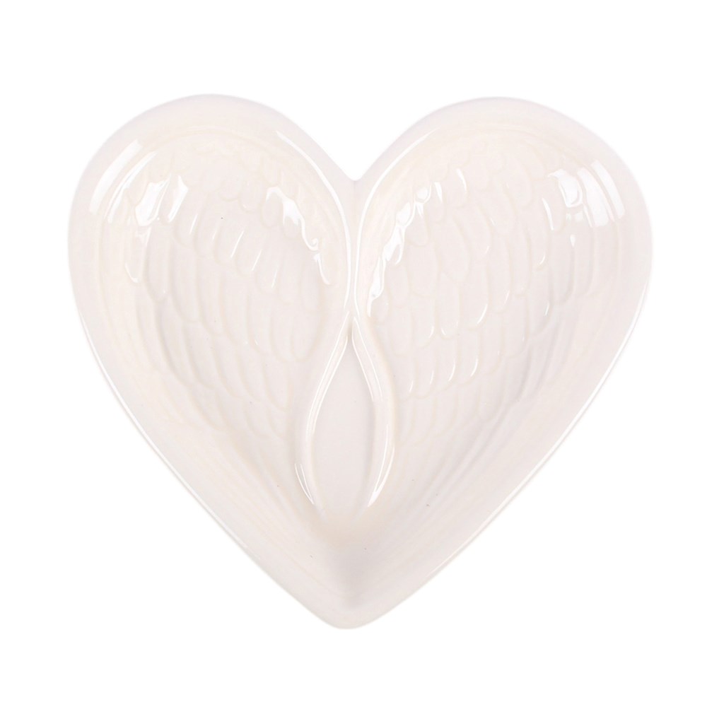 Off White Angel Wing Heart Trinket Dish